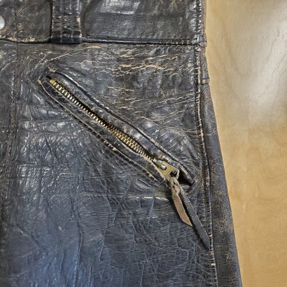 Vintage Distressed Leather Moto Riding Pants - Picture 6 of 16
